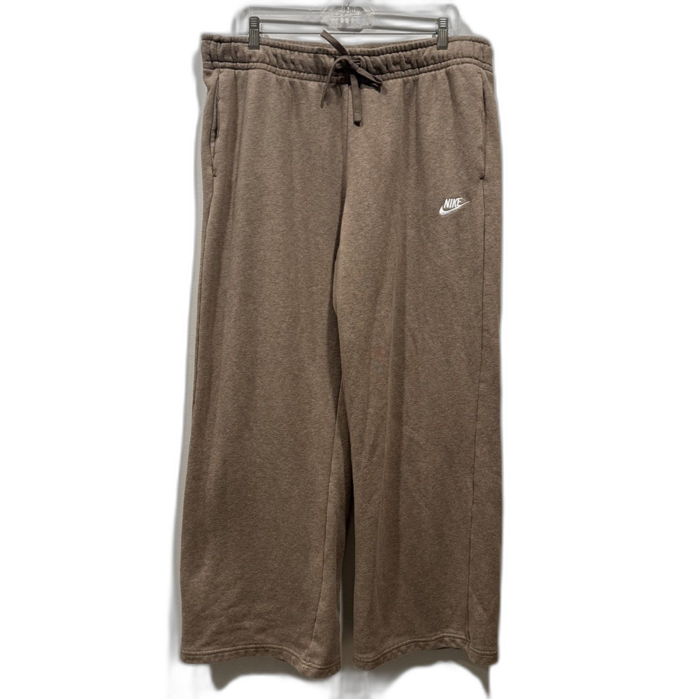 Nike Sportswear Club Fleece Wide Leg Sweatpants Brown Baggy Lounge Womens sz XL